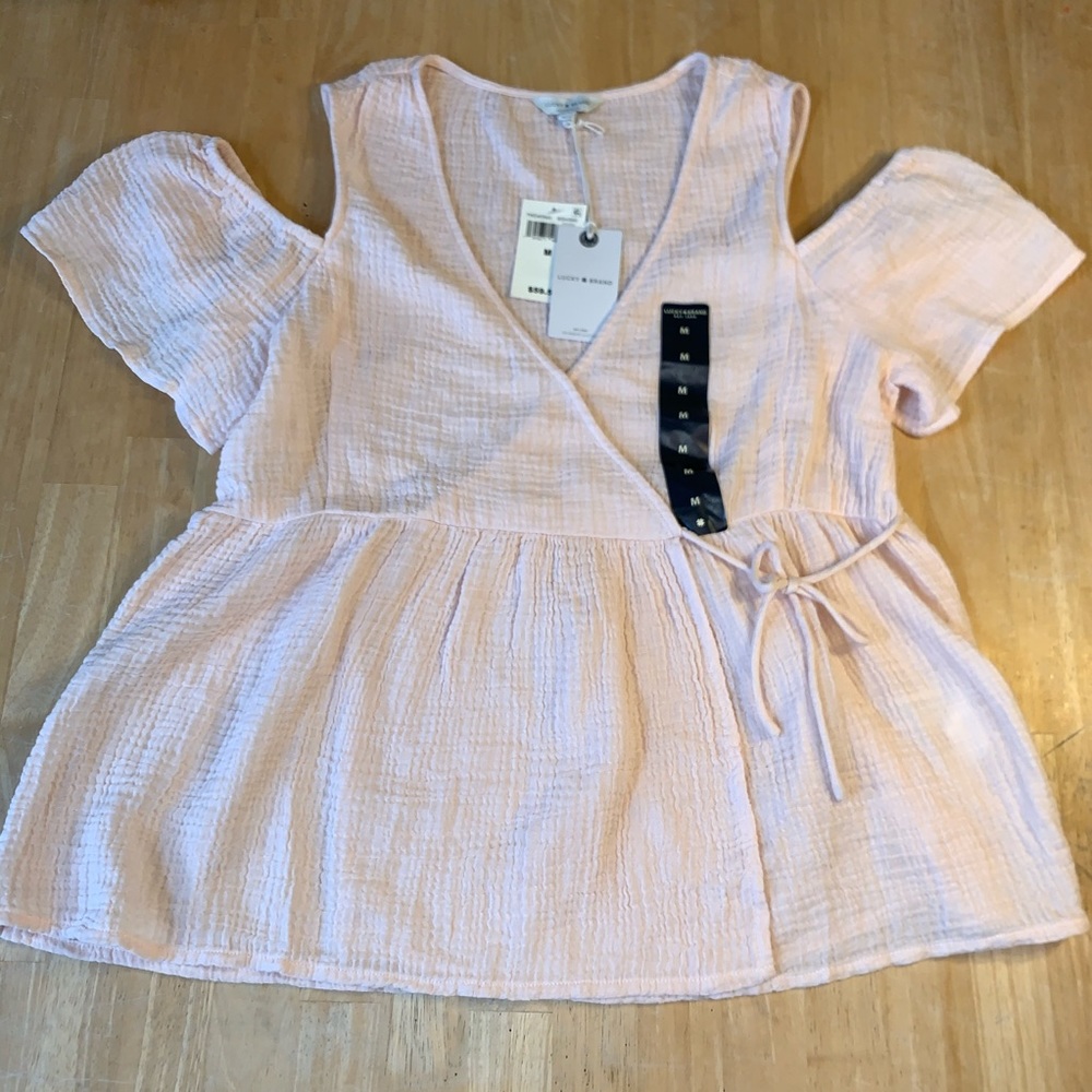 Lucky Brand Cold Shoulder Powder Pink Tie Side Top